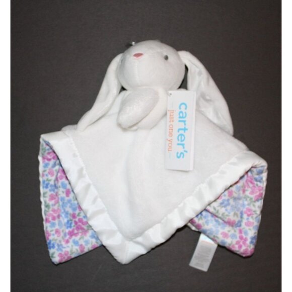 Carter's Just One You White Bunny Plush Lovey Pink Blue Floral   Blanket - Picture 6 of 7